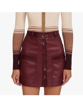 STAUD Paper Faux Leather Burgundy Mini Skirt